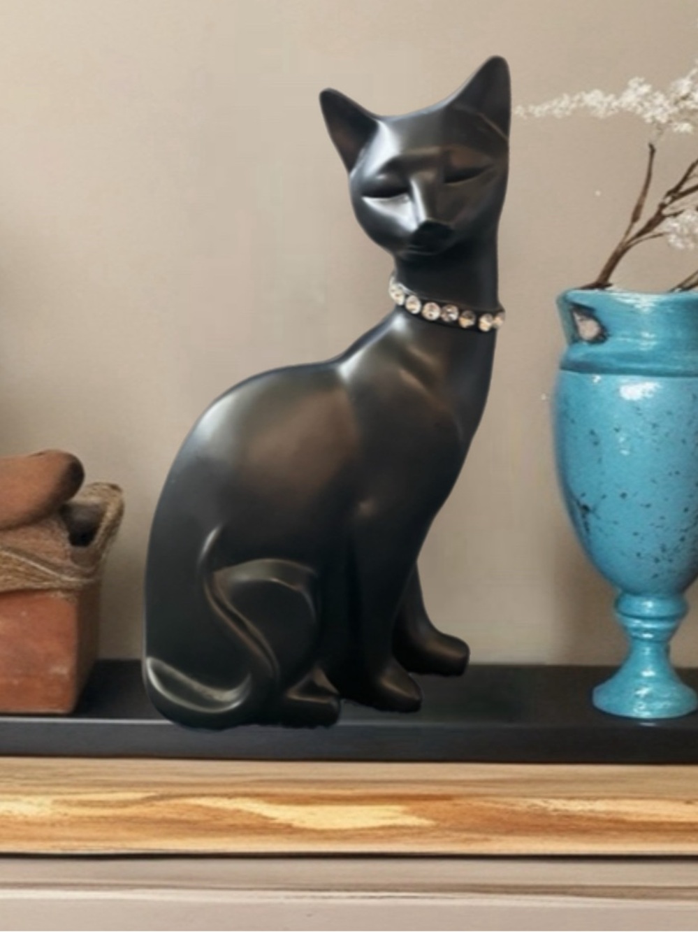 Vintage 1960-70’s Seymour Mann Black 9” Cat Figurine w/Rhinestone Collar. - Picture 7 of 13